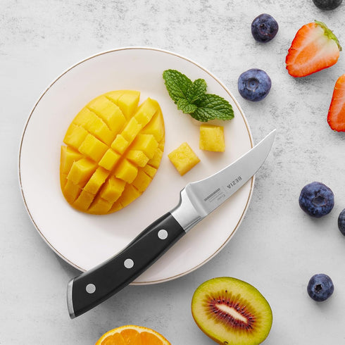 BEZIA Peeling Paring Knife 2.75 inch, German High-Carbon Steel, Fruit Knife Kitchen Knife with Ergonomic and Full Tang Handle, Black...