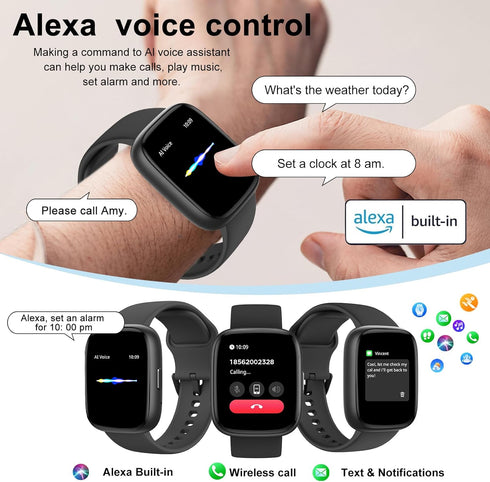 Smart Watch Bulit in Alexa 1.83" Smartwatch for Men Women IP68 Waterproof, 100+ Sport Modes Fitness Activity Tracker, Support swimming Heart Rate ...