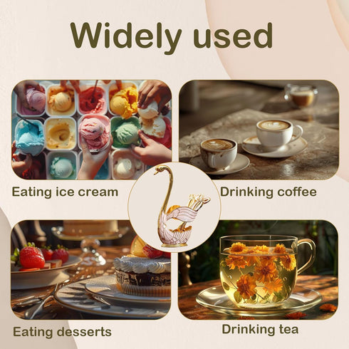 Decorative Gold Swan Base Holder with 6pcs Coffee Spoon Set - Creative Dessert Spoons,Gold...