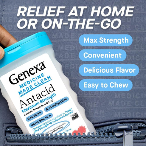 Genexa Antacid Maximum Strength Chewable Tablets | Calcium Carbonate Acid Reducer Relief for Heartburn, Acid Indigestion, & Upset Stomach | Delici...