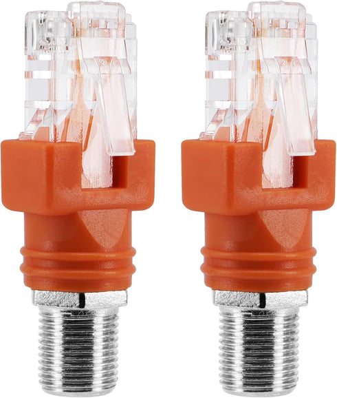 RF to RJ45 Converter Adapter, 2 Pack F Female to RJ45 Male Ethernet Adapter Coaxial Coupler Coax Straight Connector - Orange...