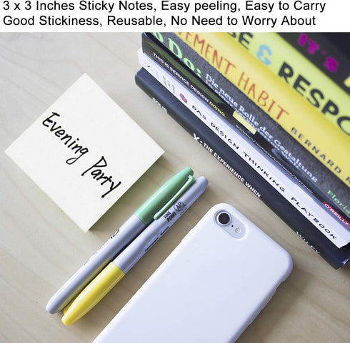 White Sticky Notes, 6 Pads, 3 X 3 Inch, 100 Sheets/Pad, Self-Stick Notes Pads, Easy Post Notes for Office, School, Home (White)...