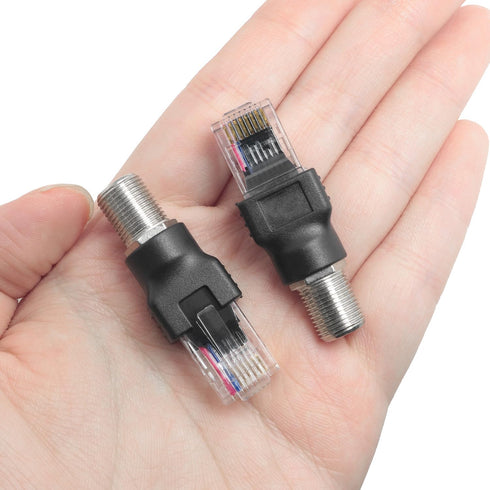 2PCS F Type to RJ45 8P Crystal Head Adapter Female to Male Coaxial Sleeve Converter for Cable Tester Monitor Digital Signal Compatible Black...
