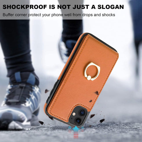 Folosu Compatible with iPhone 11 Case Wallet with Card Holder, 360°Rotation Finger Ring Holder Kickstand Protective RFID Blocking PU Leather Doubl...