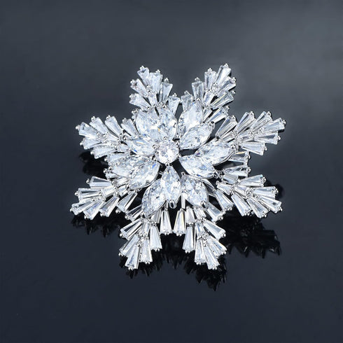 Women's Cubic Zircon Snowflake Brooch Pins Elegant Clear Crystal Ice Flower Lapel Pin Breastpin...