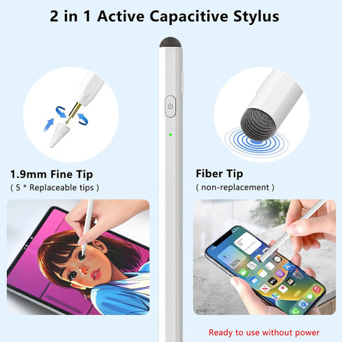 Stylus Pen for iPad, 2 in 1 Active and Capacitive Apple Pen, Fast Charge Apple iPad 10th Generation Pencil, Compatible with iPad Pro 11/12.9", iPa...