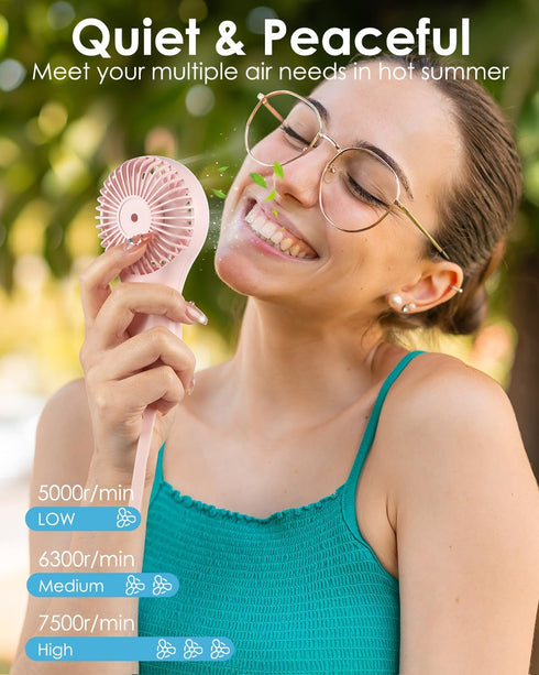 Handheld Fan Mini Portable Fan: Personal Hand Held Fan, USB Rechargeable Small Portable Fan, 3 Speeds Pocket Mini Fan, Powerful Makeup Eyelash Fan...