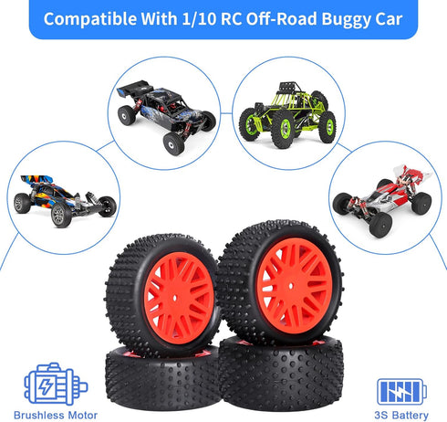 Preglued 12mm Hex Wheel Rims Rubber Tires with Foam Inserts OD 86mm/3.38" for Traxxas Bandit WLtoys 144001 Redcat 1/10 RC Off-Road Buggy Car, Set ...