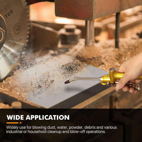 High Volume Industrial Air Blow Gun with Rubber Guard Air Flow Nozzle, Professional Gold Paint Metal Air Blower Gun, Pneumatic Dust Cleaning Tool ...