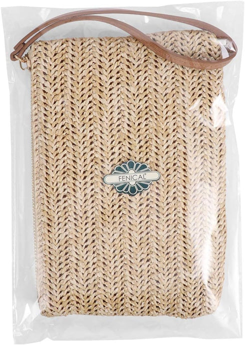 FENICAL Straw Clutch Bag Bohemian Zipper Wristlet Summer Beach Handbag for Women Girls...