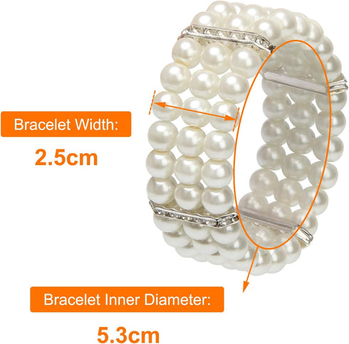 Coolrunner Ladies 3 Rows Faux Pearls Accent Off White Stretch Wrist Bracelet Jewelry...
