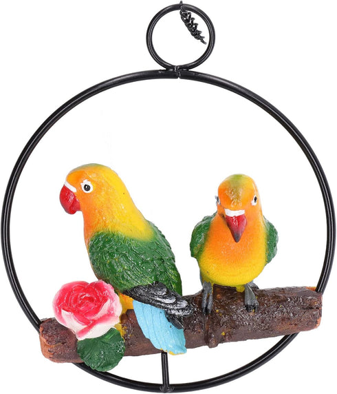 Hanging Parrot Sculpture, Parrot Statue On Metal Ring Garden Bird Hanging Chain Statue Decor for Patio Home Garden...