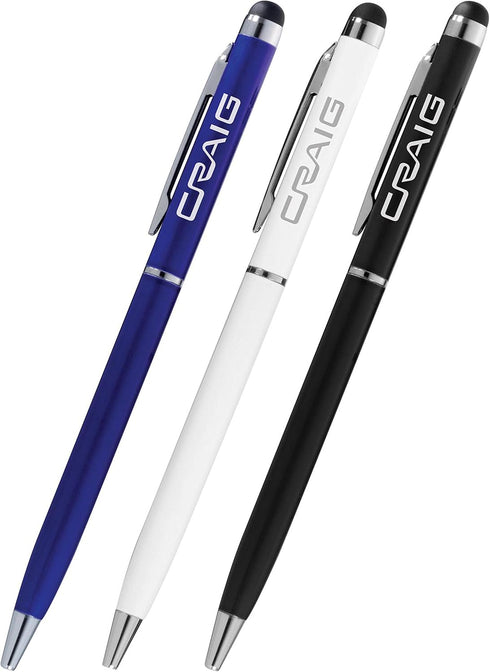 Craig Capacitive Stylus Ballpoint Pen for iPad, iPhone and Capacitive Touch Display, 3-Pack (CCA4037)...