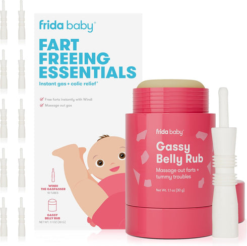 Frida Baby Fart Freeing Essentials | Instant Baby Gas and Colic Relief| Includes Windi Gas Passer and Gassy Belly Rub for Safe, Natural Relief for...