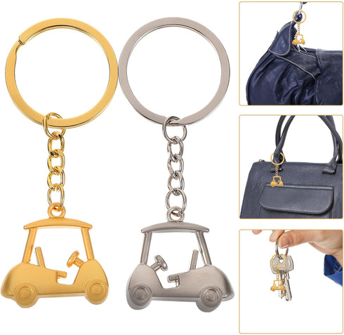 KESYOO 2Pcs Golf Keychain Metal Golf Cart Key Chain Golf Cart Pendant Key Ring Bag Charms Hanging for Golfer Golf Lover Present Golden Silver...