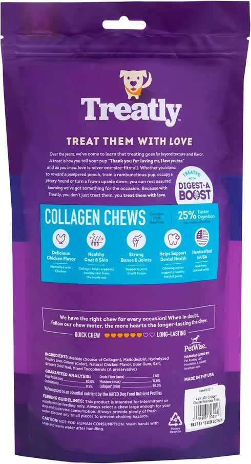 USA Collagen Rolls 6-7" Dog Chew Treats - Chicken Marinade Flavor, 4 Count/1 Pack...