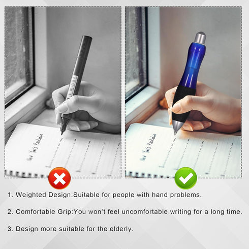 2pcs Fat Pens with 12pcs Refills, with 2pcs Lanyards, Smooth Writing Big Weighted pens Writing Tool for Hand Tremors, Weak Hand (Black + Blue)...