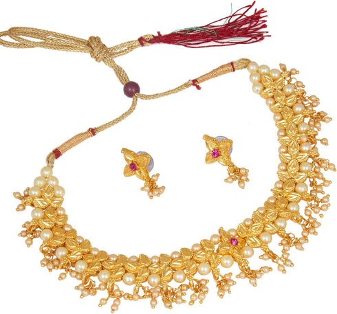 Traditional Indian Temple Gold Jewelry Necklace Set 22K with Earrings for Women & Girls (SJ_2682)...