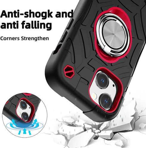 KCJ for iPhone 13 Mini case/iPhone 12 Mini case 5.4 Inch with Ring Holder, with 2 Pack Screen Protector + 1 Pack Camera Lens Protector,Heavy-Duty ...