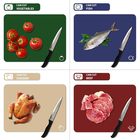 WK Plastic Flexible Cutting Boards for Kitchen Set of 4, Colored Cutting Board Mats with Food Icons, Non-Slip Cutting Mats, BPA Free, Dishwasher S...