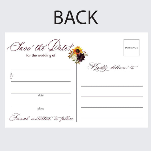 Moonrise Papery Fall Wedding Save the Date Cards, Set of 50 Save the Date Postcards, Fall Colors Save the Date Cards, Save the Date Wedding Invita...