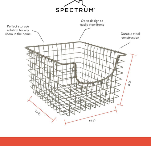 Spectrum Diversified 98977 Scoop Wire Basket, Vintage-Inspired Steel Storage Solution for Kitchen, Pantry, Closet, Bathroom, Craft Room & Garage, ...