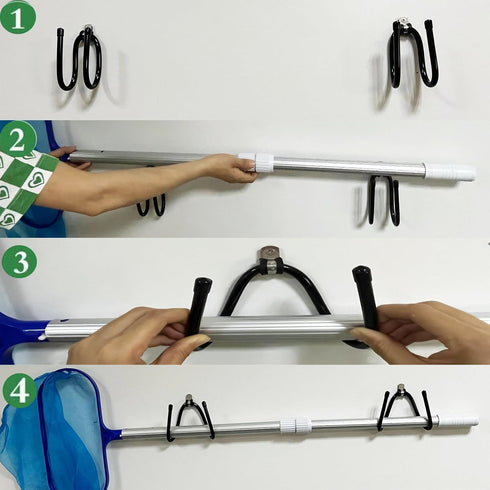 2 Pack Pool Pole Hanger/Hook, Pool Cleaning Tool Holder and Organizer for Pool Poles, Skimmers, Leaf Rakes, Nets, Brushes, Hose, use to Hang Pool ...
