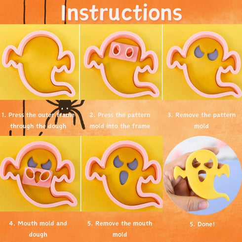 Halloween Cookie Cutter Set-10 pcs 3D Plastic Pressable Ghost Halloween Biscuit Cutters Set,Plastic Ghost Element Cookie Cutters Set for Kids-Grim...