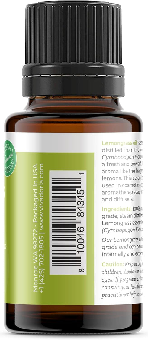 Viva Doria 100% Pure Lemongrass Essential Oil, Undiluted, Food Grade, 15 mL (0.5 Fluid Ounce)...