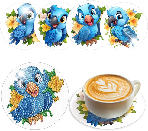 4 Pcs Diamond Art Painting Creative Coasters DIY Animal Bluebird Diamond Art Coasters Diamond Painting Kits Diamond Non Slip Coaster for Beginners...