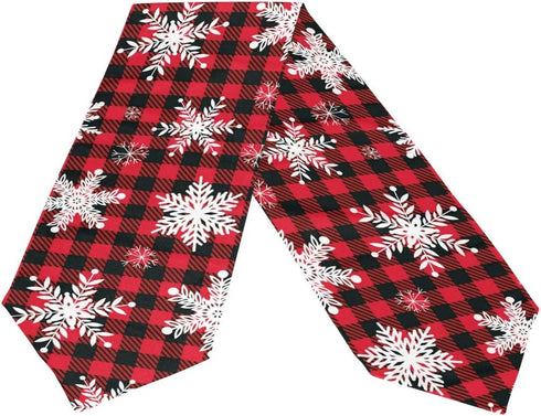 WOOR Double-Sided Snowflakes On Buffalo Plaid Background Christmas Table Runner 13 x 70 Inches Long,Table Cloth Runner for Wedding Party Holiday K...