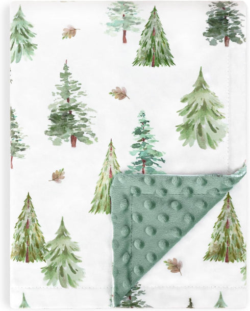 HOMRITAR Baby Blanket for Boys Soft Lightweight Minky Blanket with Double Layer Dotted Backing for Infant Toddler Nursery Crib with Green Pine Tre...