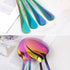 4 Pieces Colorful Serving Spoons Set, Include 2 Large Serving Spoon And 2 Slotted Spoons, Rainbow Color Style Stainless Steel Serving Utensils for...