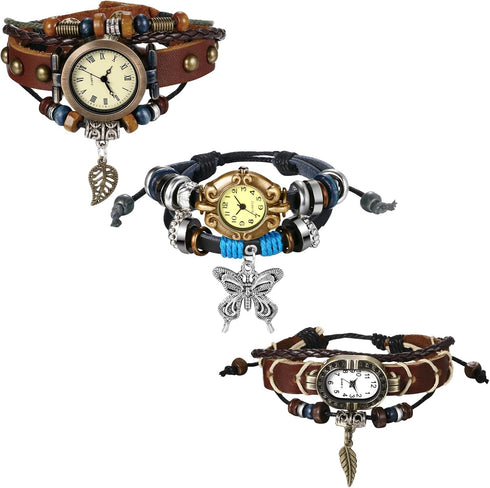 Lancardo Women's Braided Leather Straps Butterfly Charm Bracelet Bangle Watches Quartz Business Casual Wrist Watch Friendship Anniversary Hallowee...