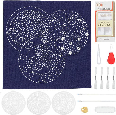 WEBEEDY DIY Sashiko Embroidery Kit Stitching Sashiko Placemat with Traditional Japanese Sashiko Pattern Template Fabric Flower Table Mats Needlewo...