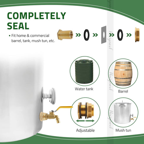 rain Barrel Spigot kit Within 1/2 inch Nozzle Brass Water Faucet & Bulkhead Tank Fitting fits 1-1/4 inch Hole, for Garden Hose rainwater Bucket 55...
