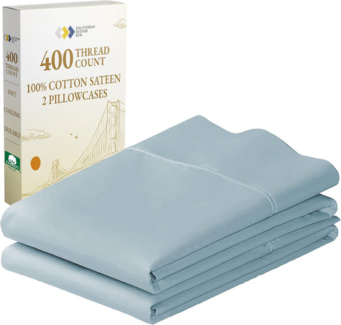 California Design Den King Size Pillowcase Set - 400 Thread Count, 100% Cotton Sateen, Luxury Set of 2 Pillow Covers, Breathable, Cooling, Soft fo...