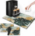 Tropical Leaves Gold Coffee Mat for Countertops, Green Palm Dish Drying Mat 2 Pcs for Kitchen Coffee Bar Accessories Fit Under Coffee Maker Espres...