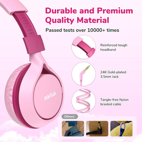 EarFun S1 Kids Headphones, Foldable Wired Headphones for Kids, 85dB Volume Limit, Stereo Sound, Adjustable Headband, Portable Lightweight On-Ear H...