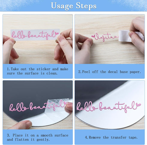 4X Hello Beautiful Rearview Mirror Decals, Vinyl Car Mirror Decals, Car Decals for Women, Laser Rear View Mirror Decal, Rearview Mirror Sticker, C...