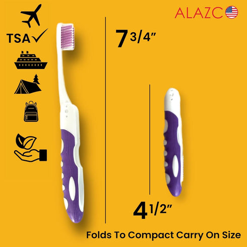 4 Pack Comfort Hold Travel Toothbrush On The Go Folding Medium Bristle Brushes Compact Size Ergonomic Foldable Camping Gym School Locker Backpack ...