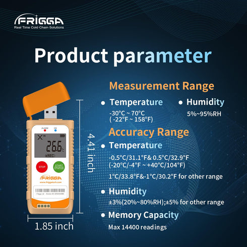 Frigga Temperature Humidity Data Logger Single Use Digital Temperature Recorder 100 Days High Accuracy USB Temperature Loggers Cold Chain 14400 Po...