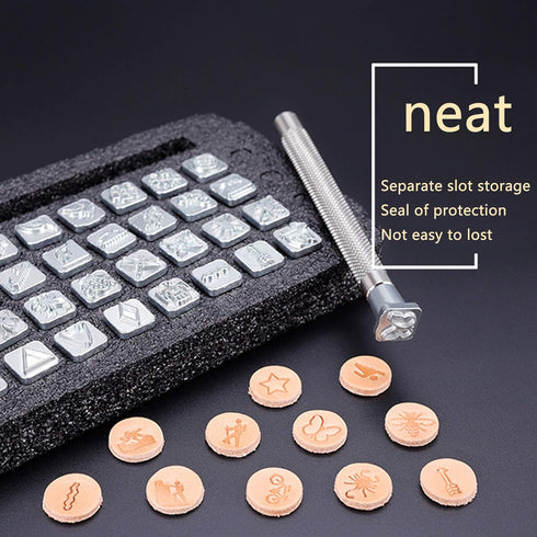 PH PandaHall 32 pcs Stainless Steel Leathercraft Metal Insect Theme Stamps Punch Set Tool with 1 pc Handle for Leather Craft Belt Bag Craft DIY Je...