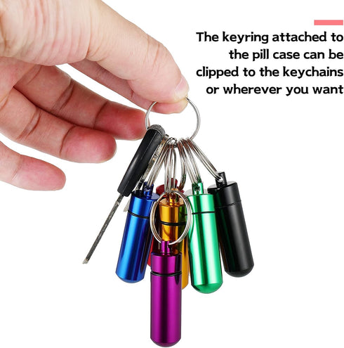 12 Pieces Portable Pill Case First Aid Pill Container Mini Pill Container Waterproof Aluminum Keychain Pill Case Keychain for Medications, Vitamin...