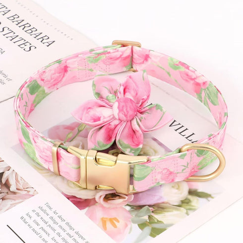 Beirui Cute Girl Dog Collars for Female Dogs, Floral Dog Collar with Spring Flower Patterns, Soft Pink Pet Collars for Small Medium Large Dogs(Pin...