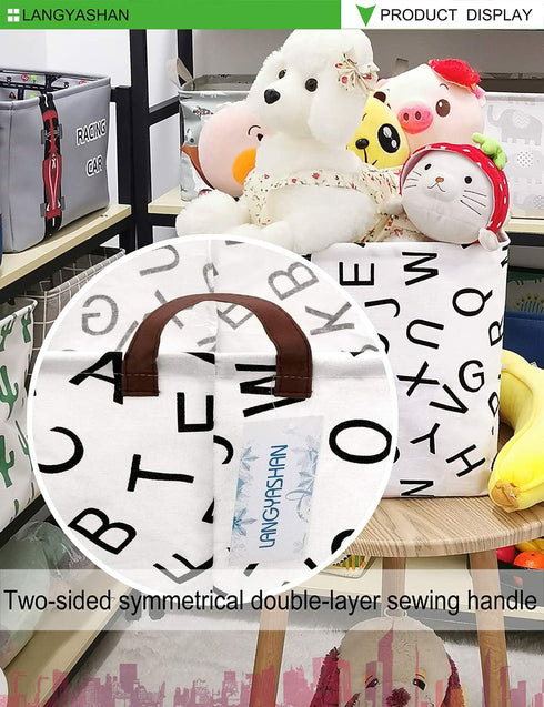 LANGYASHAN Square Storage Baskets Waterproof Canvas Children Laundry Nursery Hamper for Shelves Gift Baskets Toy Organizer Room Decor (Square alph...