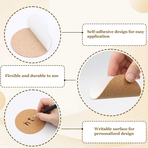 130 Pcs Cork Coasters, SPOKKI 3.5“ Self-Adhesive Cork Sheets Cork Board for DIY Coasters with Strong Adhesive-Backe, DIY Crafts Thin Drinks Cork C...