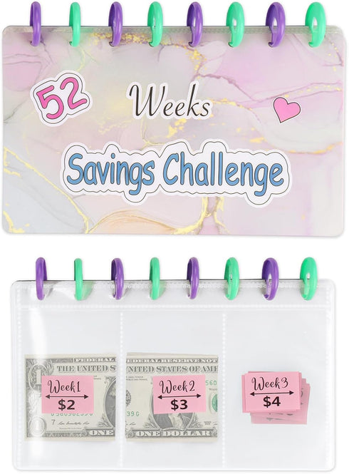 52 Weeks Money Saving Challenge Binder Budget Binder with Cash Envelopes Money Saving Binder for Budgeting Money Saving Money Organizer for Planni...