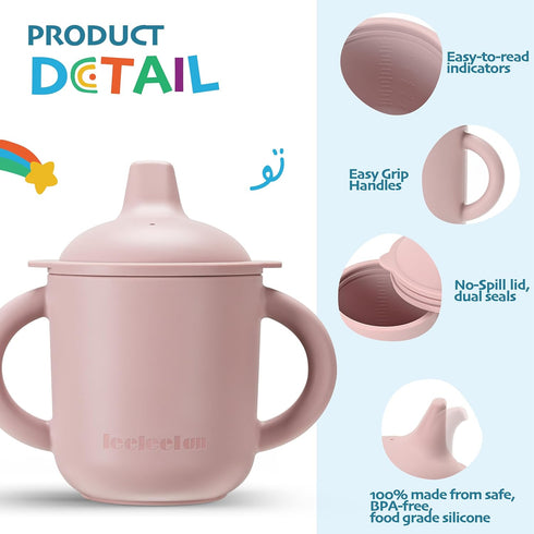 Leeleelon® Silicone Sippy Cups for Baby, Leak-Proof Sippy Cups for Baby & Toddler with Handles, Soft Spout Sippy Cup for Infants, 6+ Months, 6oz/1...