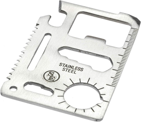 SE 11-Function Stainless Steel Survival Pocket Tool - Compact, Credit Card-Sized Multi-Tool with Leatherette Case - Ideal for Camping, Hiking, and...